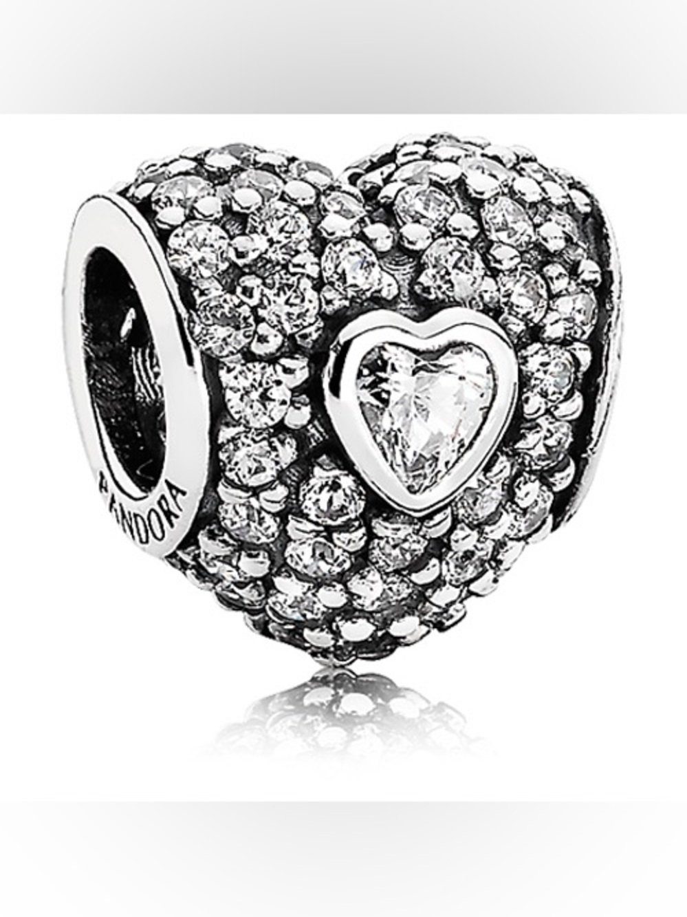 PANDORA In My Heart Charm Authentic Sterling Silver with Clear Zirconia Pave